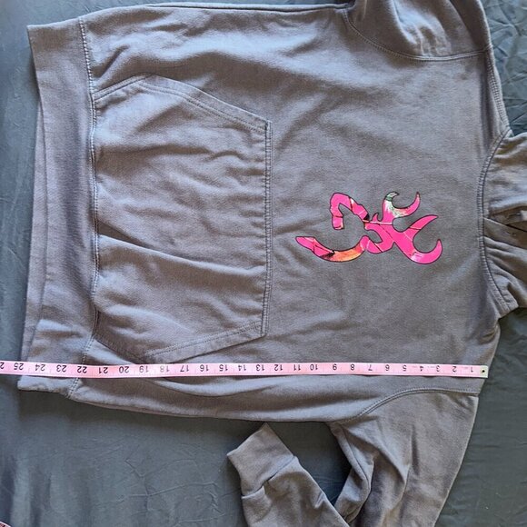 Browning | Grey Hoodie w Pink Camouflage Logo Women Medium Hunting - Picture 6 of 11